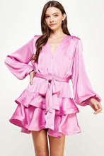 Lilac Pink Tiered Satin Mini Dress