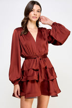 Sable Brown Tiered Satin Mini Dress