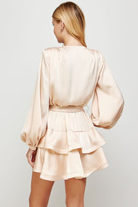 Champagne Tiered Satin Mini Dress