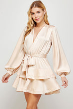 Champagne Tiered Satin Mini Dress