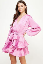 Lilac Pink Tiered Satin Mini Dress