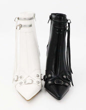 Blkopu Bamboo Metal Studded Zipper Tassel Booties