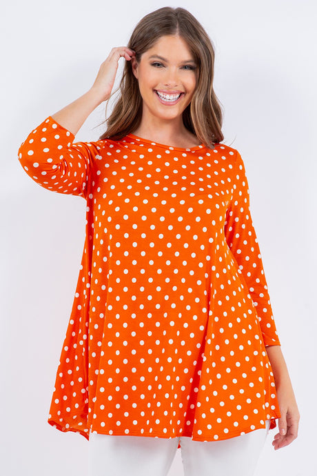 Apricot Polka Dot 3/4 Tunic Top