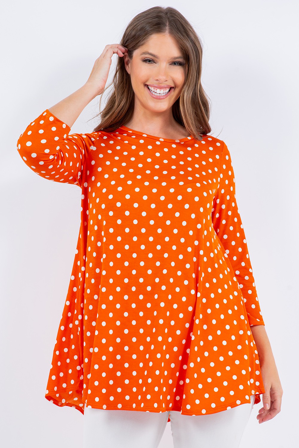 Apricot Polka Dot 3/4 Tunic Top