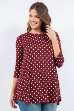 Burgundy Polka Dot 3/4 Tunic Top