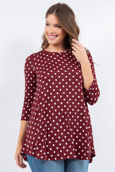 Burgundy Polka Dot 3/4 Tunic Top