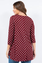 Burgundy Polka Dot 3/4 Tunic Top