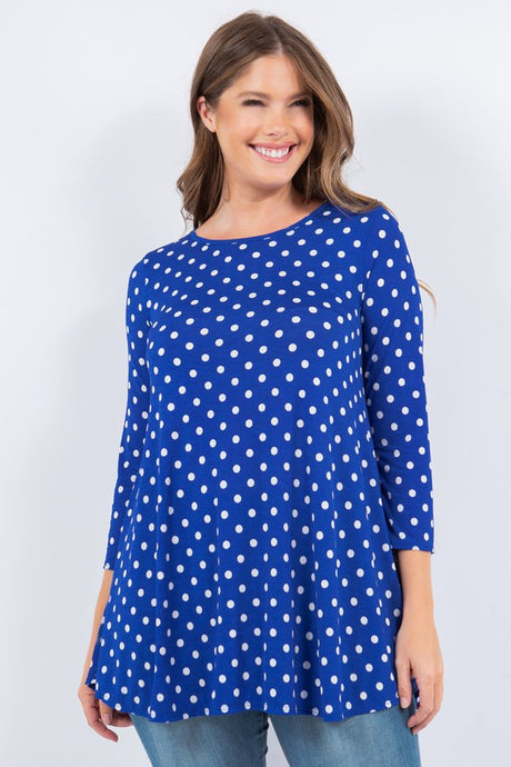Royal Blue Polka Dot 3/4 Tunic Top