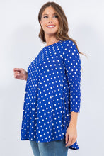 Royal Blue Polka Dot 3/4 Tunic Top
