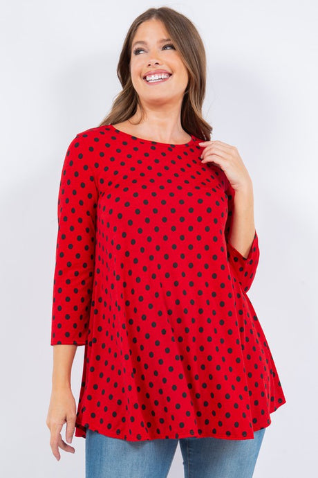 Red Polka Dot 3/4 Tunic Top