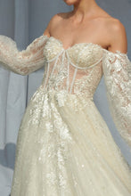 Off White Off Shoulder, Long Sleeve, Sweetheart Ball Gown