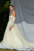 Off White Off Shoulder, Long Sleeve, Sweetheart Ball Gown