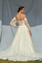 Off White Off Shoulder, Long Sleeve, Sweetheart Ball Gown