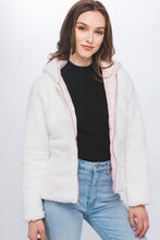 Baby Pink Reversible Faux Sherpa Fleece Puffer Hooded Jacket
