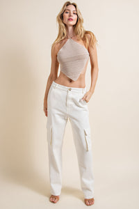 Taupe Sweater Knit Triangle Crop Halter Top