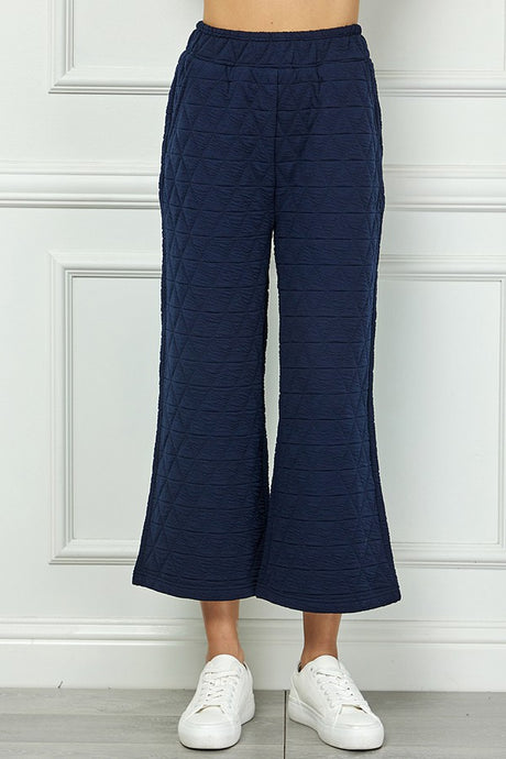 Navy Quilted Cropped Wide Pants