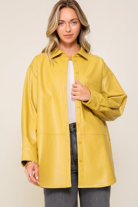 Mustard Leather Button Down Shirt