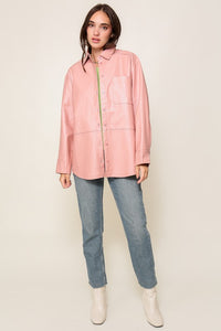 Pink Leather Button Down Shirt