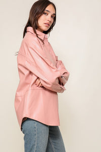 Pink Leather Button Down Shirt