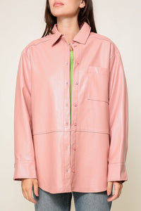 Pink Leather Button Down Shirt