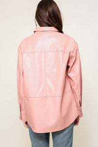 Pink Leather Button Down Shirt