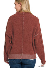 Dark Rust Oversized Mock Neck Raw Seam Chenille Sweater