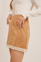 Camel Crochet Trimmed Suede Mini Skirt