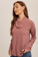 Grape Back Cutout Cowl Neck Rib Pullover