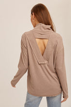 Mocha Back Cutout Cowl Neck Rib Pullover