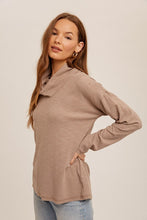 Mocha Back Cutout Cowl Neck Rib Pullover
