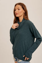 Forest Green Back Cutout Cowl Neck Rib Pullover