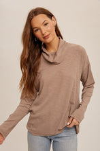 Mocha Back Cutout Cowl Neck Rib Pullover