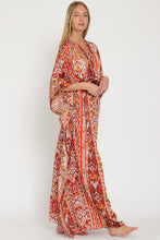 Brick/Camel/Coral Kimono Sleeve Tie Back Waisted Maxi Dress