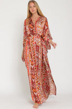 Brick/Camel/Coral Kimono Sleeve Tie Back Waisted Maxi Dress