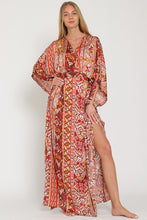 Brick/Camel/Coral Kimono Sleeve Tie Back Waisted Maxi Dress