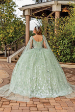 Sage Capelet Sequin Glitter Ball Gown