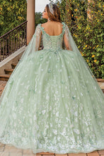 Sage Capelet Sequin Glitter Ball Gown
