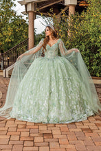 Sage Capelet Sequin Glitter Ball Gown