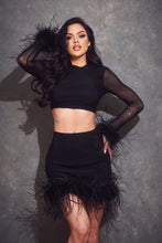 Black Rhinestone and Feather Skirt Set