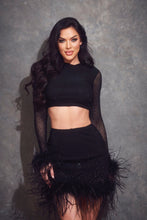 Black Rhinestone and Feather Skirt Set