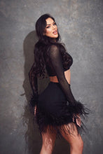 Black Rhinestone and Feather Skirt Set