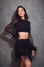 Black Rhinestone and Feather Skirt Set