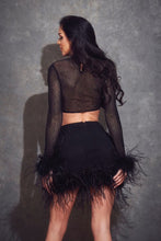 Black Rhinestone and Feather Skirt Set