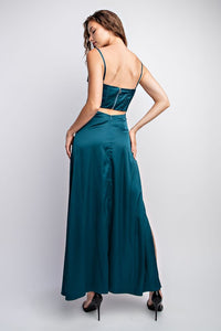Emerald Satin Bodice Corset Maxi Dress