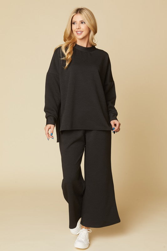 Black Solid Textured Matching Set
