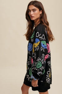 Black Be You Smile Button Down Oversized Knit Cardigan