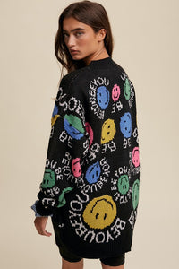 Black Be You Smile Button Down Oversized Knit Cardigan
