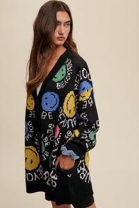 Black Be You Smile Button Down Oversized Knit Cardigan