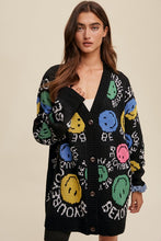 Black Be You Smile Button Down Oversized Knit Cardigan