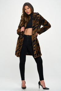 Zebra Brown Faux Fur Trench Coat